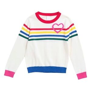 NWT Harper Canyon Girls Ivory Egret Retro Stripe Heart Colorful Sweater
